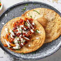 Veggie Tostadas with Roasted Peppers and Zesty Crema