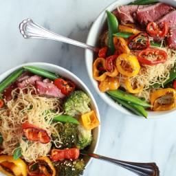 Veggie Noodle Bowl with Grilled Steak