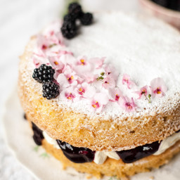 Victoria Sponge Cake with Blackberry Compote