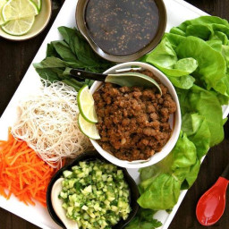 Vietnamese Beef Lettuce Wraps with Rice Noodles and Cucumber Relish