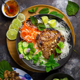Vietnamese Grilled Pork Chops (Thit Heo Nuong Xa) with Cold Rice Noodles