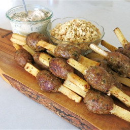 Vietnamese Turkey Meatballs on Skewers with Peanut Coconut Dipping Sauce