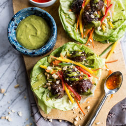 Vietnamese Meatball Lettuce Wraps with Mango Salad + Green (OR Cilantro-Bas