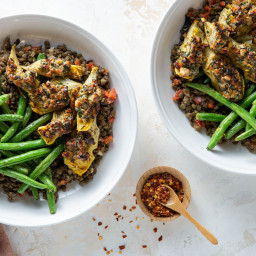 Walnut Crusted Artichokes with Dijon Lentils & Green Beans