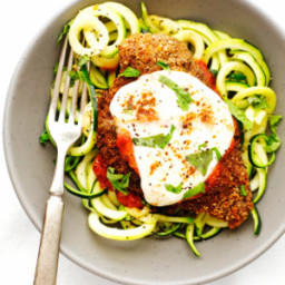 Walnut Crusted Healthy Chicken Parmesan with Zoodles