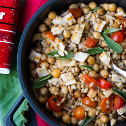 Warm Barley, Chickpea, and Tomato Salad with Grilled Chicken