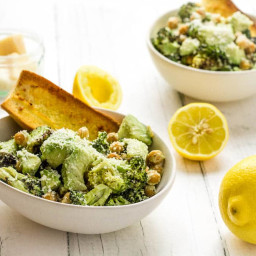 Warm Broccoli, Avocado & Chickpea Caesar Salad