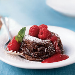 Warm Chocolate Soufflé Cakes with Raspberry Sauce