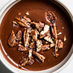 Warm Cocoa Pudding With Candied Pecans