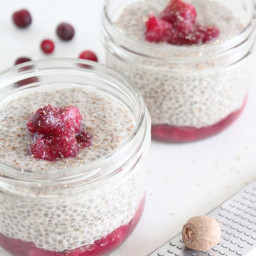 Warm Eggnog Chia Pudding (with Pear and Cranberry Compote)