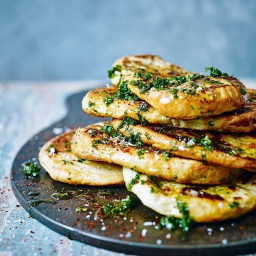 Warm flatbreads with herb butter