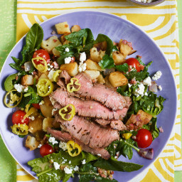 Warm Greek Salad with Sliced Steak
