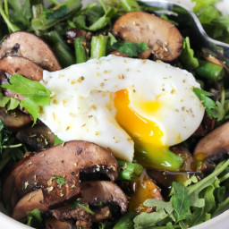 Warm Mushroom and Green Bean Salad with Poached Eggs