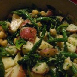 Warm Potato Salad with Kale and Green Beans and Miso Dressing