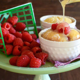 Warm Raspberry Pudding Cake with Vanilla Butter Sauce