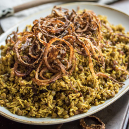 Warm Spiced Lentils and Rice with Fried Onions (Mejadra)