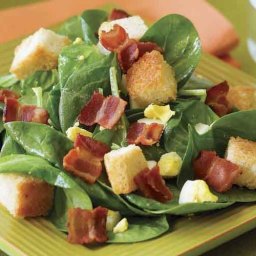 Warm Spinach Salad with Eggs, Bacon and Croutons