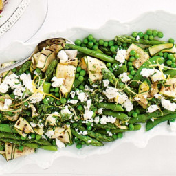 Warm zucchini, asparagus and lemon minted fetta salad