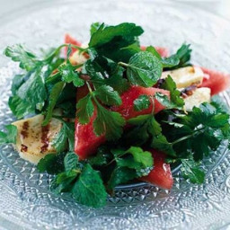 Watermelon and herb salad with grilled halloumi