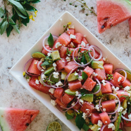 Watermelon, Avocado, and Mint Salad with Feta Cheese