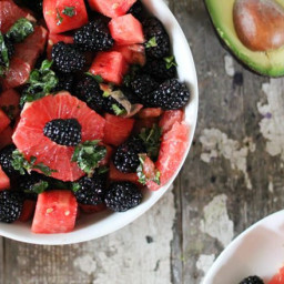 Watermelon Grapefruit & Blackberry Salad with Honey Mint Drizzle