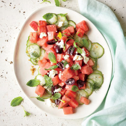 Watermelon Salad with Feta and Cucumber Pickles