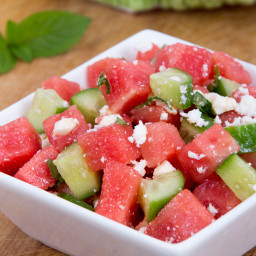 Watermelon Salad with Tomato and Cucumber