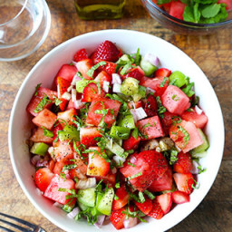 Watermelon, Strawberry and Tomatillo Salad