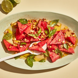 Watermelon with Lime Dressing and Peanuts