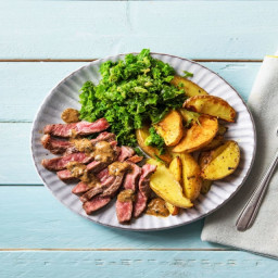 When Steak Met Potatoes and Creamed Kale with Peppercorn Sauce