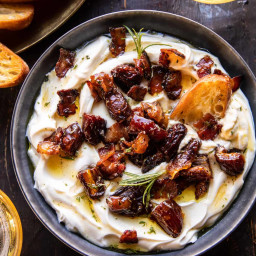 Whipped Goat Cheese with Warm Candied Bacon and Dates.