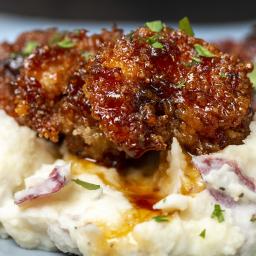 Whiskey-Glazed Chicken And Shrimp With Garlic Mashed Potatoes Recipe by Tas