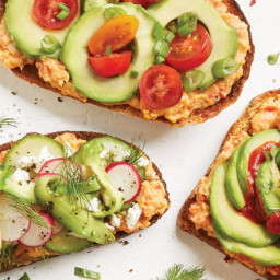 White Bean & Roasted Red Pepper Toasts with Avocado