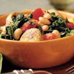 White Bean and Sausage Ragout with Tomatoes, Kale, and Zucchini