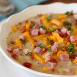 White Bean Soup with Ham, Bacon and Cheddar
