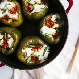 White Bean, Spinach and Turkey Stuffed Bell Peppers with Burrata