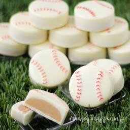 White Chocolate Baseballs filled with Peanut Butter Fudge