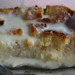 White Chocolate Bread Pudding with White Chocolate Sauce
