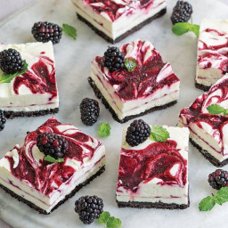 White Chocolate Cheesecake Bars with Blackberry Swirl
