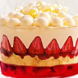 White chocolate snowball and strawberry trifle