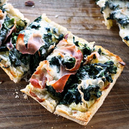 White Spinach French Bread Pizzas {with or without Prosciutto}