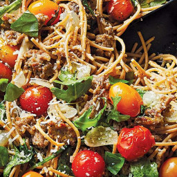 Whole-Grain Spaghetti with Italian Turkey Sausage, Arugula & Balsamic Tomat