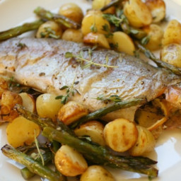 Whole Roast Trout with Potatoes and Asparagus