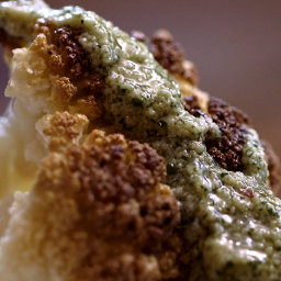 Whole Roasted Cauliflower With Almond-Herb Sauce