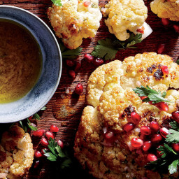 Whole Roasted Cauliflower with Pomegranate and Pine Nuts