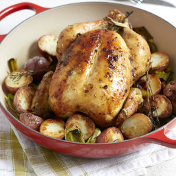 Whole Roasted Chicken with Potatoes and Leeks