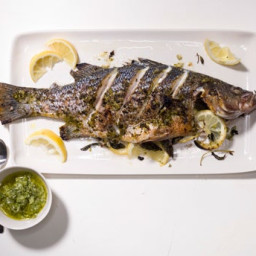 Whole Striped Bass with Lemon and Mint