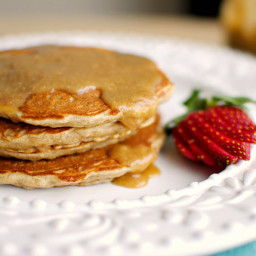 Whole Wheat Banana Oatmeal Pancakes with Peanut Butter Maple Syrup