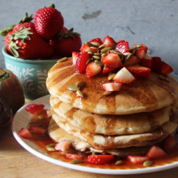 Whole Wheat Pancakes with Strawberry Piloncillo Syrup