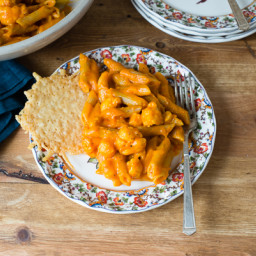 Whole Wheat Penne with Butternut Squash and Roasted Red Pepper Sauce